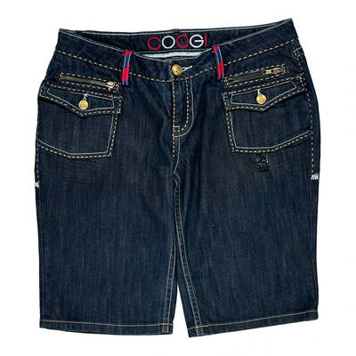 Coogi Graphic Denim Shorts - 34W UK 12 Dark Wash Cotton Blend