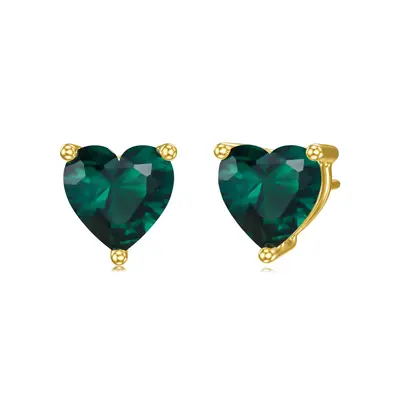 14K Gold Heart Zircon Stud Earrings For Women