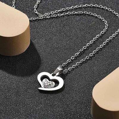 304 Stainless Steel Crystal Rhinestone Heart Pendant Cable Chain Necklaces for Women