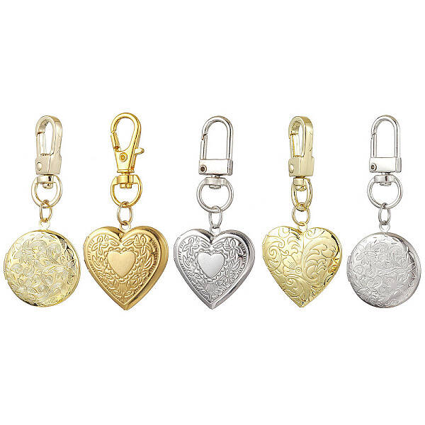 5Pcs 5 Styles Brass Locket Pendant Decoration
