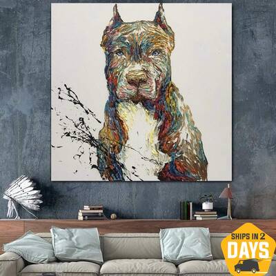 Original Abstract Pit Bull Fine Art Dog Paintings On Canvas Oil Pet Painting Modern Wall Art Fine Art Decor | FIDELITY 24&quo...