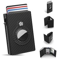 Mens Smart Wallet Card Holder for AirTag: Leather,  RFID Blocking, Slim, Carbon Fiber, Minimalist - 6-9 Card Capacity | ID Wi...