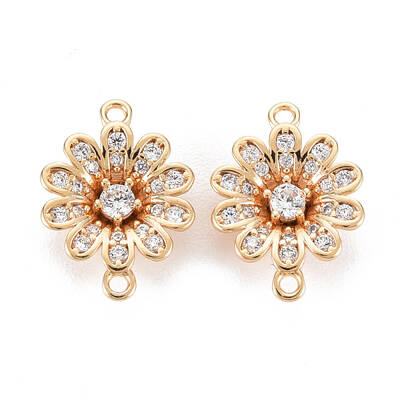 Brass Micro Pave Clear Cubic Zirconia Link Connectors