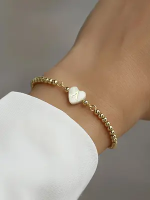 Fashion Letter Initial Pattern Heart Charm Bracelet, Simple Adjustable Matching Bracelet Jewelry for Women, Trendy Accessory ...