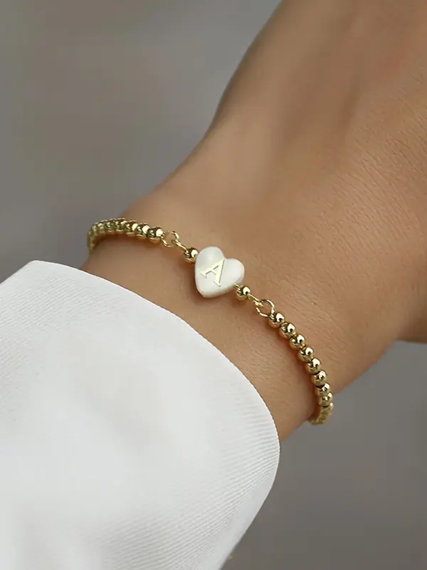 Fashion Letter Initial Pattern Heart Charm Bracelet, Simple Adjustable Matching Bracelet Jewelry for Women, Trendy Accessory ...