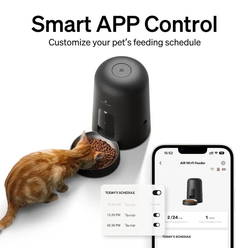 PETLIBRO Automatic Cat Feeder 2L with Wi-Fi Rechargeable Battery, 30-Day Life, Timed Feeding, Air 2.4G for Cat and Dog