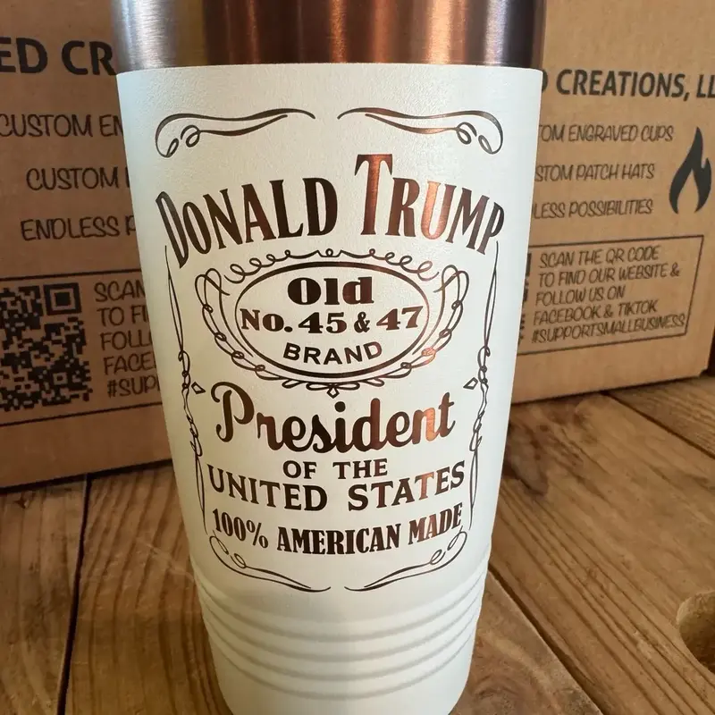 Trump 45 and 47 stainless steel 20oz tumbler whiskey design with bonus free bag of freeze dried candy bottle drinkware Coffee...