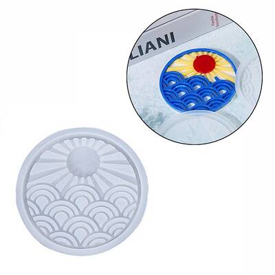 DIY Flat Round with Sun & Wave Cup Mat Food Grade Silicone Molds