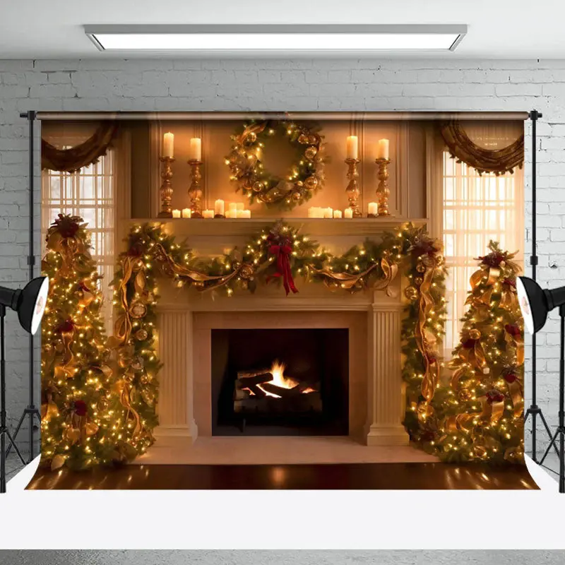 Aperturee Warm House Fireplace Christmas Backdrop For Photo