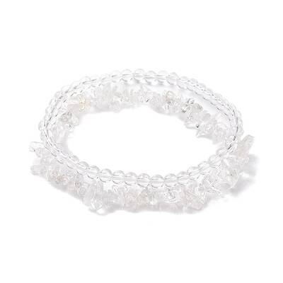 Chip & Round Natural Quartz Crystal Beaded Stretch Bracelets