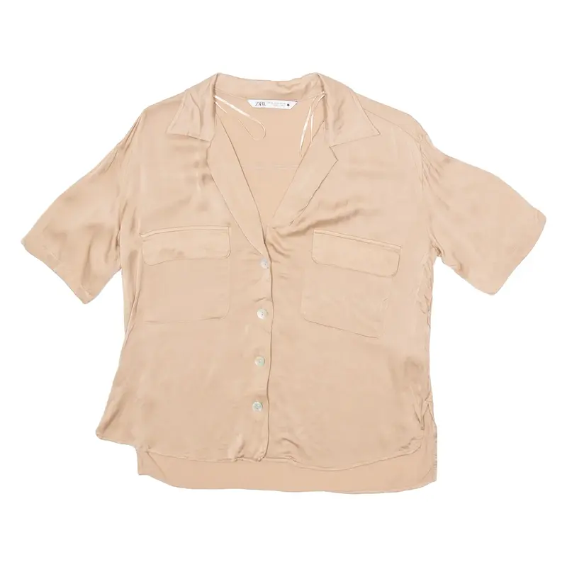 ZARA Womens Shirt Brown V-Neck Silk XS