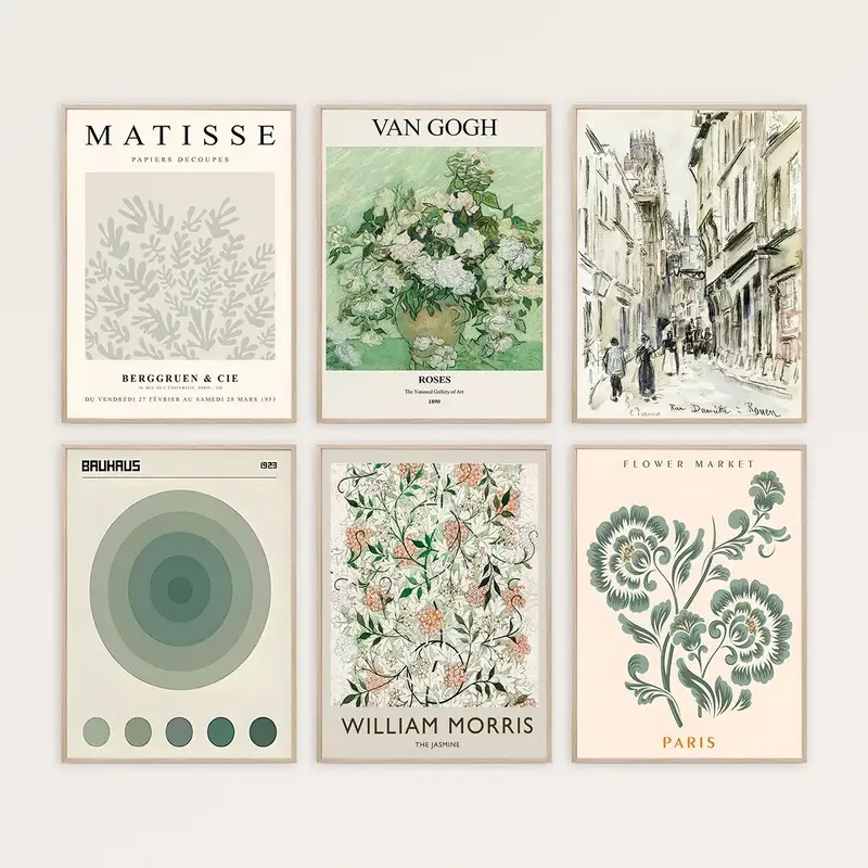 Unframed Wall Art Prints, 6 Counts/set Abstract Matisse Wall Art Exhibition Posters, Boho Art Prints, Retro Aesthetic Room De...