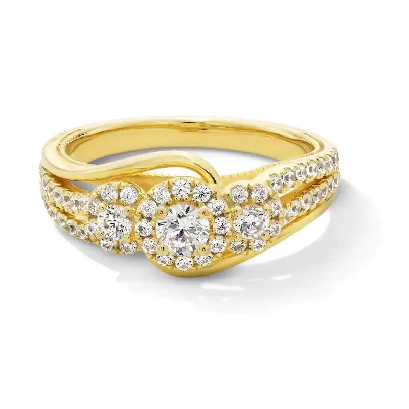 10K Gold 0.75 to 3.25CT. T.W Round Cut Lab Created Diamond Engagement Ring D Color VS1-VVS1 Clarity 3EX IGI Certified