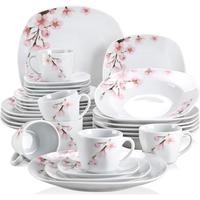 VEWEET Cutlery Series Annie, Porcelain Dinnerware Sets for 4/6, White Tableware Dish Set with Pink Floral, 18/20/24/30 PCS Di...