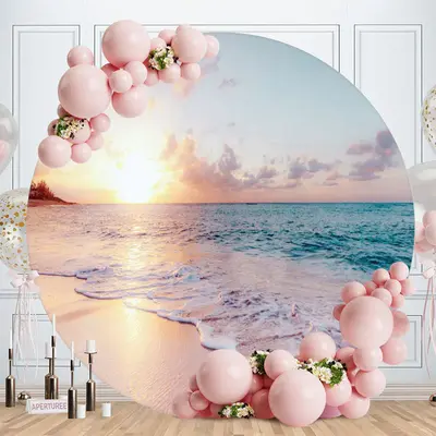 Sunset Beach Summer Hawaii Party Round Backdrop - Aperturee