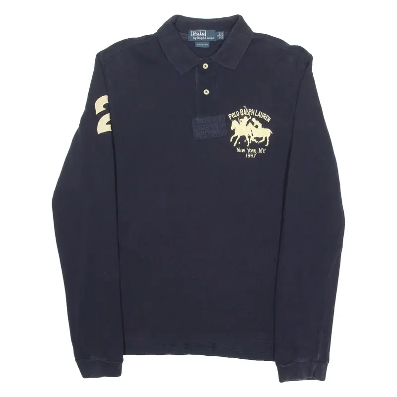 POLO RALPH LAUREN Custom Fit Mens Polo Shirt Blue Long Sleeve M