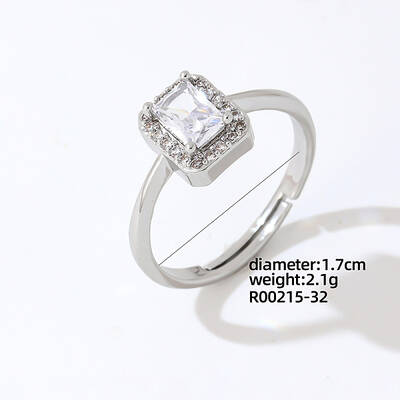 Rectangle Platinum Brass Adjustable Ring with Cubic Zirconia