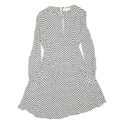 REISS Edna Cut Out Day Dress White Check Viscose Long Sleeve Short Womens UK 4