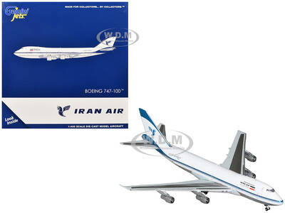 Boeing 747-100 Commercial Aircraft Iran Air (EP-IAM) White with Blue Stripes 1/400 Diecast Model Airplane by GeminiJets