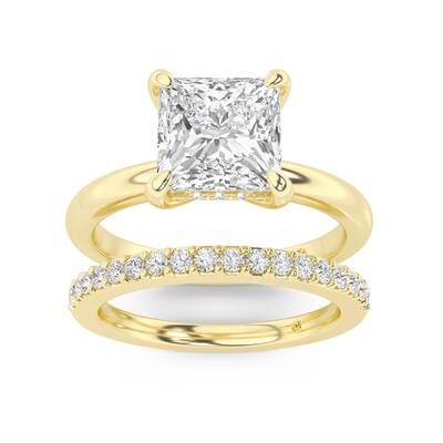 Fez Lab Grown Princess Cut Diamond Engagement Ring with the Orion Wedding Band | 14K Yellow Gold 1 3/4 ct. tw.
