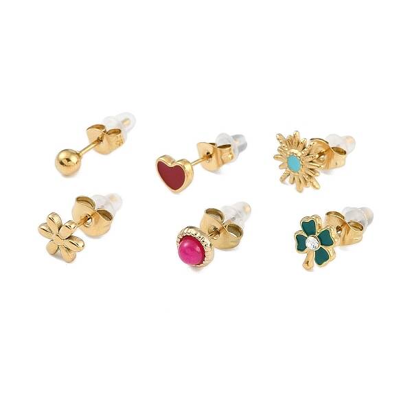 304 Stainless Steel Rhinestone Stone Dyeing Stud Earrings