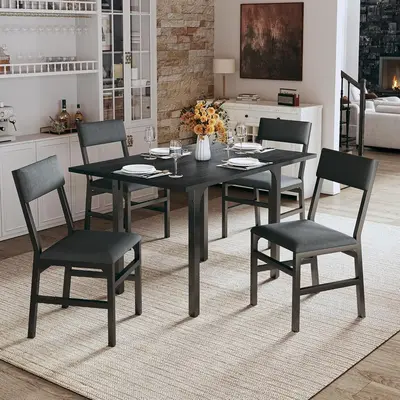 Dining Table Set for 4, Extendable Kitchen Table Cushion Chairs Set of 4, Rectangle Dining Table with Metal Frame & MDF Board...