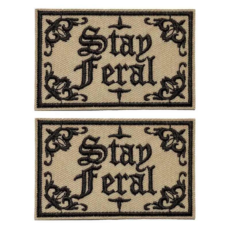 Gothic Style Stay Feral Embroidery Patch, 2 Counts/set Iron on Patch, Sewing Patch for Clothes, Jeans, Jacket, Bag, Hat, DIY ...