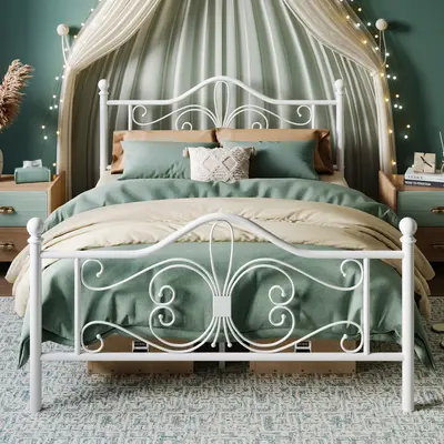 HOOMIC Charming Butterfly Design Twin Metal Bed Frame for Kids, 【Frame Only No Mattress】with Headboard & Footboard, No Bo...