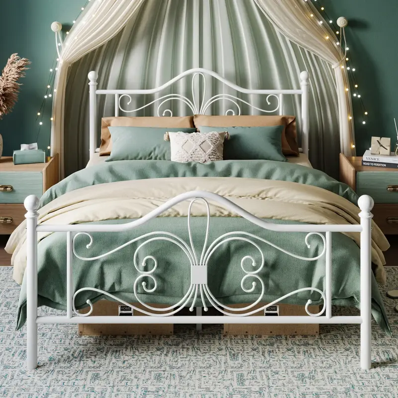 HOOMIC Charming Butterfly Design Twin Metal Bed Frame for Kids, 【Frame Only No Mattress】with Headboard & Footboard, No Bo...