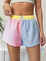 Women's Patchwork & Striped Print Elastic Waist Shorts, Casual Letter Patched Shorts, Shorts for Women, Comfy Shorts,  Women'...