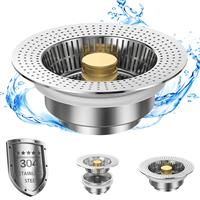 Upgraded 3-in-1 Kitchen Sink Drain Strainer, Stainless Steel Sink Plug, Deodorizing Anti-Clog Basket Strainer for US Standard...
