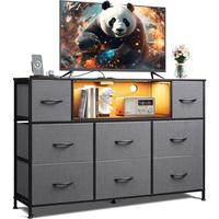 WLIVE Design Dresser | TV Stand with Charging Station & LED Lights, 8 Drawer Fabric Storage with Open Shelves for Bedroom, Li...