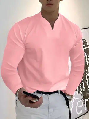 Loose V Neck Long Sleeves Shirt, Pink / S