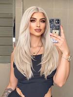 22 Inch Long Platinum Blonde Layered Straight Wigs for Women, Gorgeous Fluffy Wigs without Bangs, Synthetic Lace Front Wigs f...