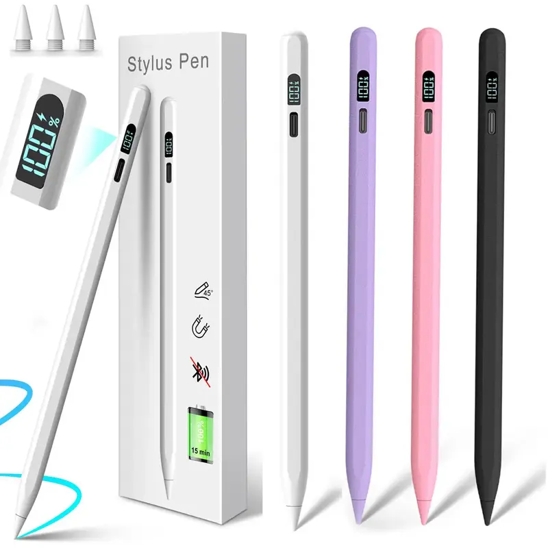 Elecomo Stylus Pen -LED Power Display,Fast Charge Pencil with Palm Rejection/Tilts,for iPad 10/9/8/7/6th,Pro 12.9/11/M4,A...