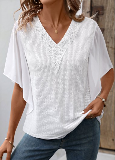 Modlily White Fake 2in1 Short Sleeve V Neck T Shirt - XXL