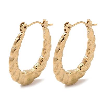 Twist Oval 201 Stainless Steel Half Hoop Earrings for Women