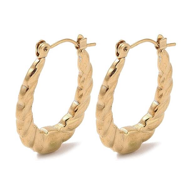 Twist Oval 201 Stainless Steel Half Hoop Earrings for Women