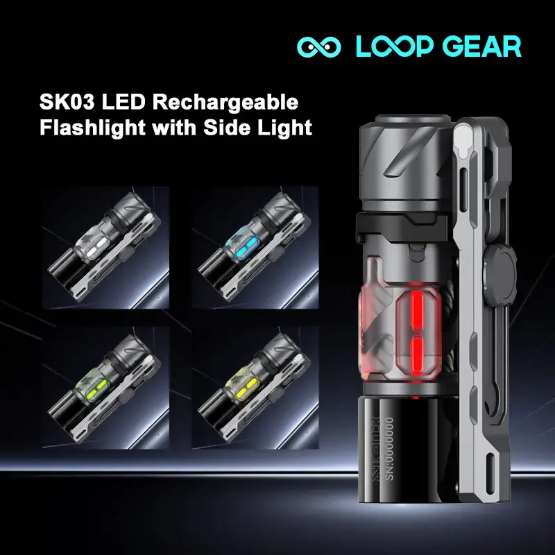[Fathers Day Gift] LOOP GEAR SK03 PRO Rechargeable EDC Flashlight with Bracket, 1000 High Lumens,  10 Modes for Outdoor Campi...