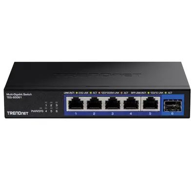 TRENDnet TEG-S5061 | 5-Ports 2.5GBase-T RJ-45 GbE 1-Port 10GBase-X SFP+ Wall-mountable Gigabit Ethernet Network Switch