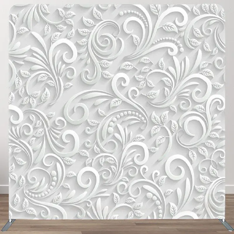 Aperturee White Floral Relief Sculpture Backdrop Cover For Decor - Aperturee