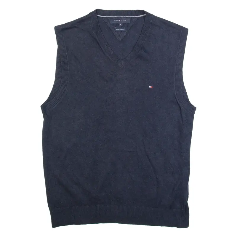 TOMMY HILFIGER Mens Jumper Blue Tight Knit Sleeveless M