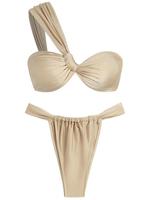 Two-Piece Set Women's Solid One Shoulder Bikini Set, Casual Twisted Swim Top & High Cut Swim Bottom, Ladies Swimsuit for Beac...