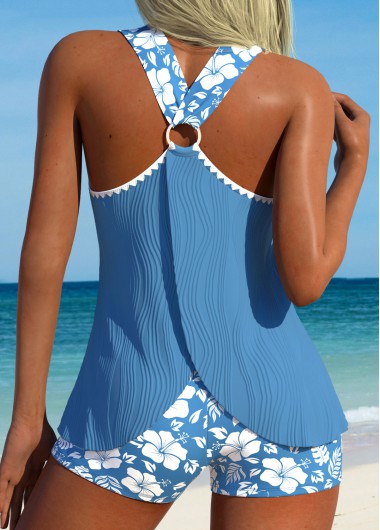 Modlily Circular Ring Mid Waisted Floral Print Tankini Set - XXL