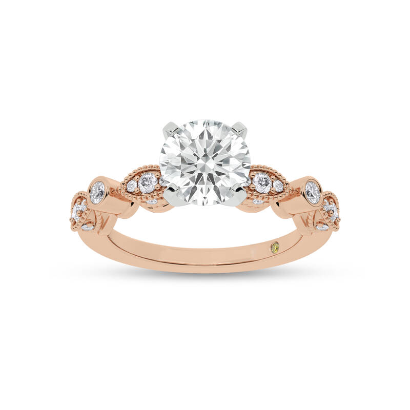 Arcan Vintage Inspired Bezel and Pavé Set Round Lab Diamond Engagement Ring | 14K Rose Gold 4 3/8 CT. TW.
