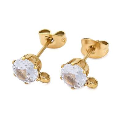 Ion Plating(IP) 304 Stainless Steel Cubic Zirconia Stud Earring Findings