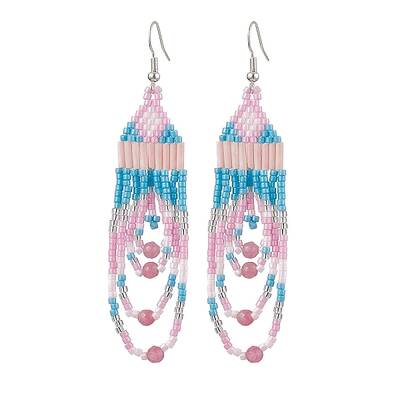 Iron with Glass with Natural White Jade Dangle Stud Earring