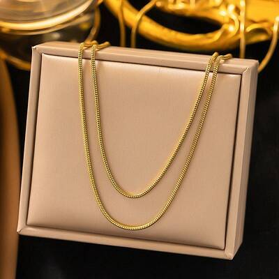 1.5MM 304 Stainless Steel Round Snake Chain Double Layer Necklaces for Women Men