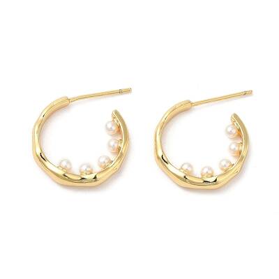 Rack Plating Brass Rring Stud Earrings with Plastic Pearl Beaded