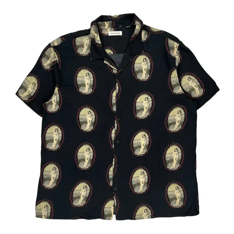 Pacsun Graphic Patterned Shirt - Large Black Viscose